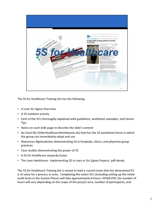 5S for Healthcare Training Set